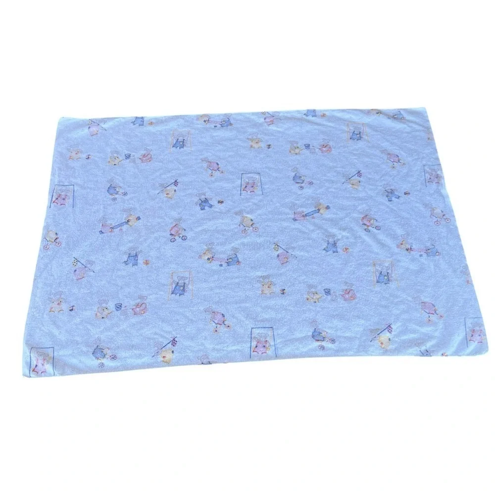 VTG Dundee 80s Teddy Bear Playground Flannel Receiving Blanket Design Accents